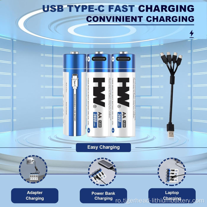 Baterie cu litiu reîncărcabilă 4P AA 3800 mWh USB-C